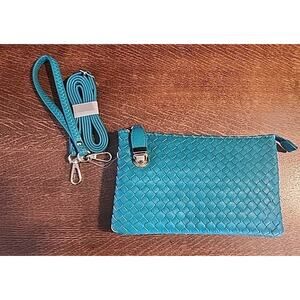 Woven Teal Clutch/Crossbody Bag With Removable Strap